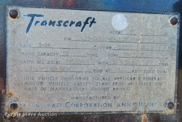 image for item DR7983 1988 Transcraft TL-90K-45 flatbed trailer