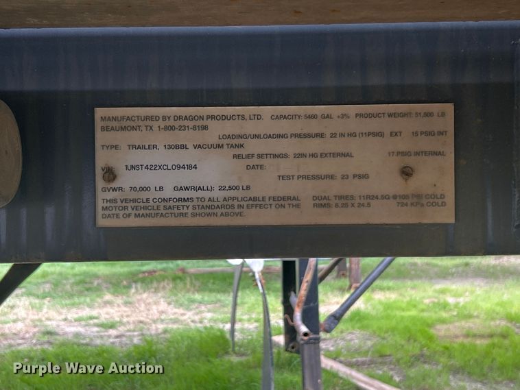 image for item EG1196 2012 Dragon Products LTD vacuum trailer