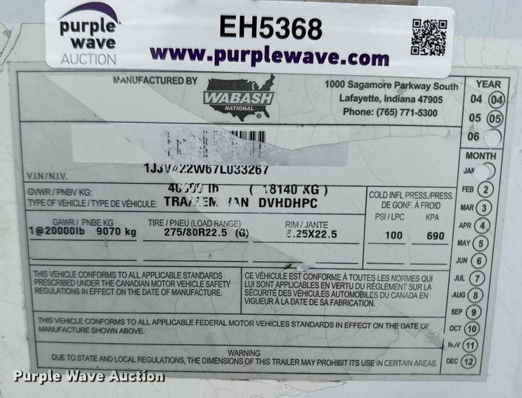 image for item EH5368 2007 Wabash DVHDHPC dry van trailer