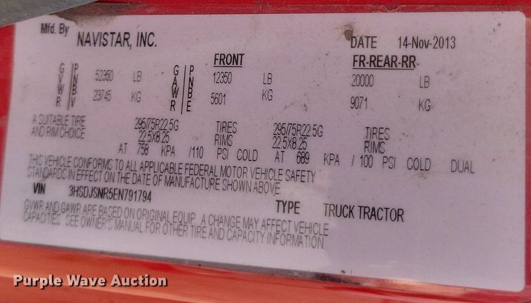 image for item EJ7905 2014 International Pro Star Plus semi truck