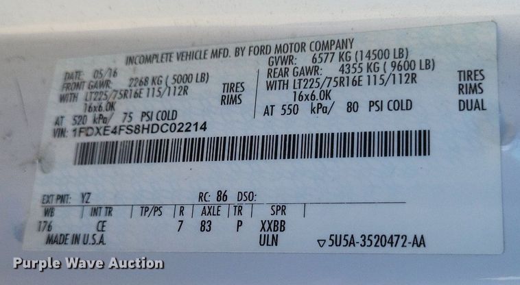 image for item EJ7908 2017 Ford E450 Super Duty  box truck