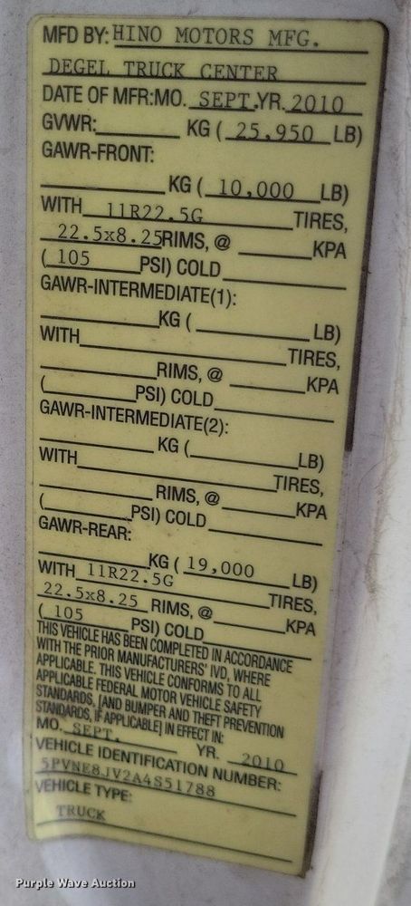 image for item EJ7909 2010 Hino 268 box truck