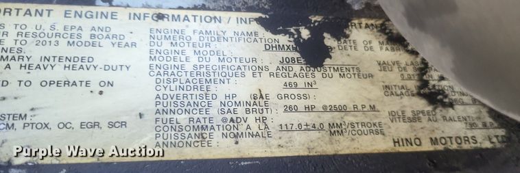 image for item EJ7910 2014 Hino 338 box truck