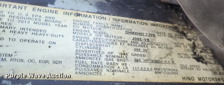 image for item EJ7910 2014 Hino 338 box truck