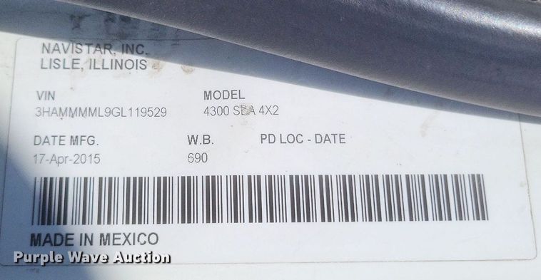 image for item EJ7911 2016 International 4300 box truck