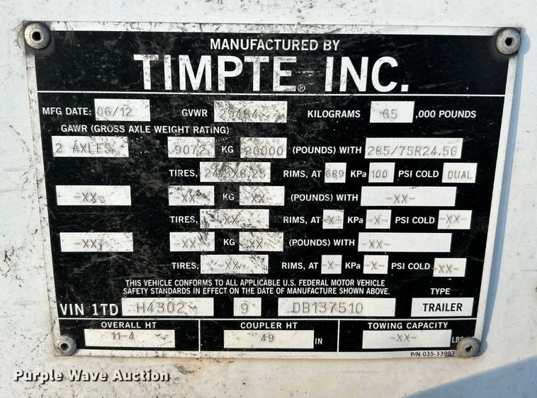 image for item EK4171 2013 Timpte grain trailer