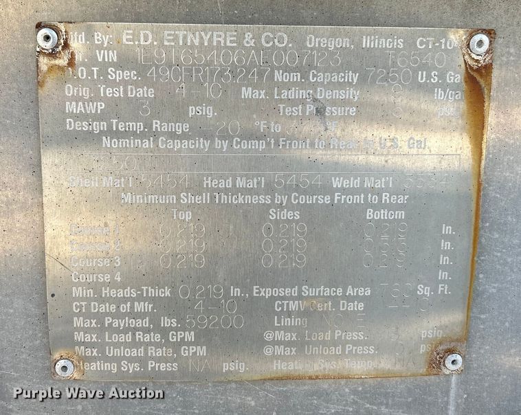 image for item EK4174 2010 Etnyre T6540 tank trailer