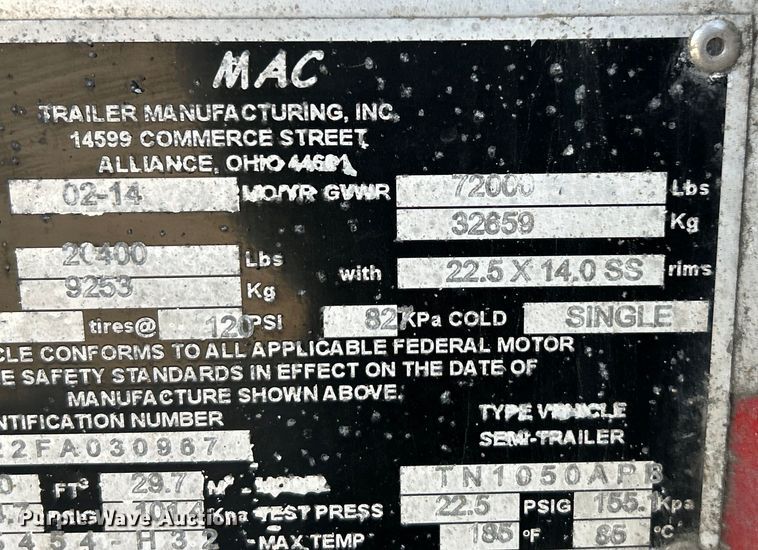 image for item EK4176 2015 Mac tank trailer