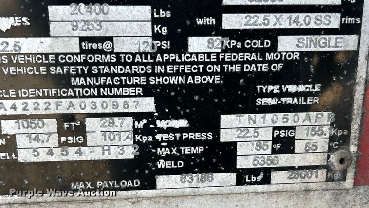 image for item EK4176 2015 Mac tank trailer