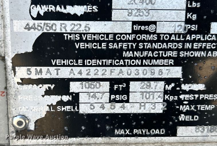 image for item EK4176 2015 Mac tank trailer