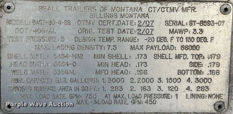 image for item EK4179 2007 Beall BAST-95-4-SB tank trailer