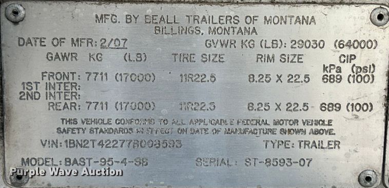 image for item EK4179 2007 Beall BAST-95-4-SB tank trailer