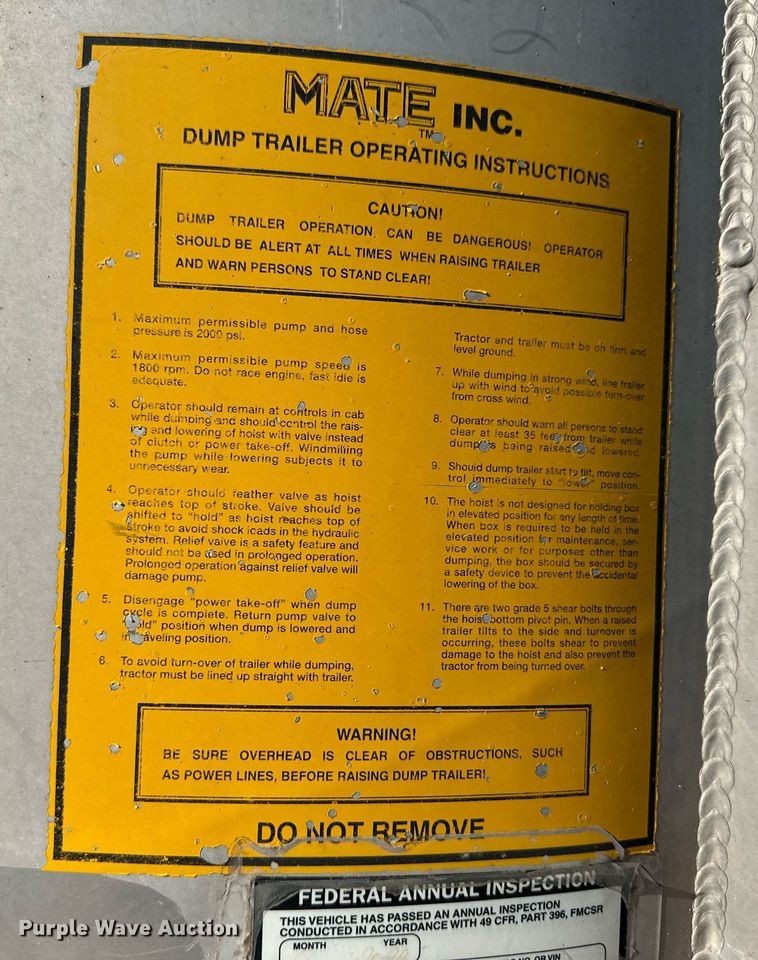 image for item EK9876 1999 Mate end dump trailer