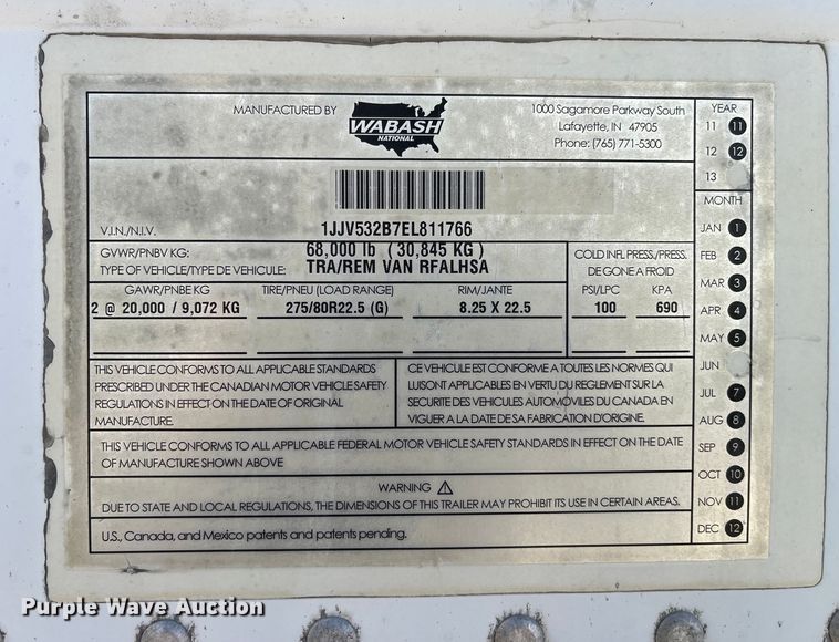 image for item LD9370 2014 Wabash refrigerated van trailer
