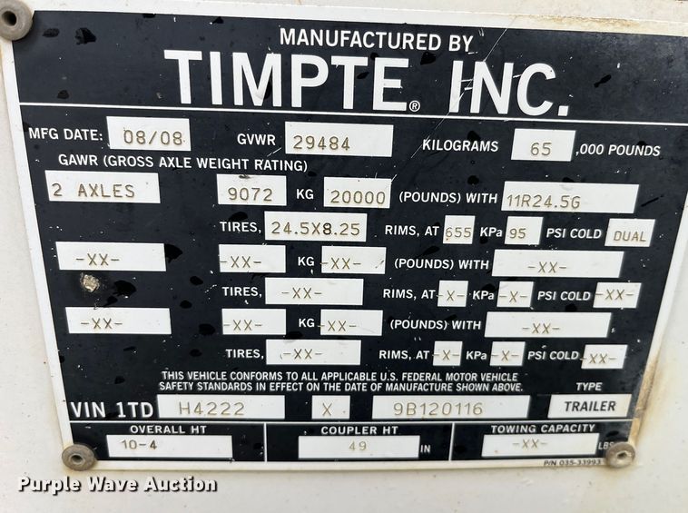 image for item LD9390 2009 Timpte grain trailer