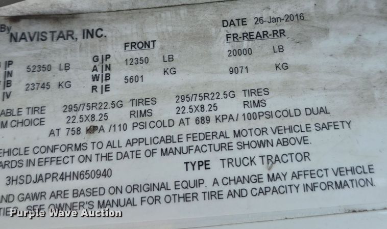 image for item ME9301 2017 International  Prostar semi truck