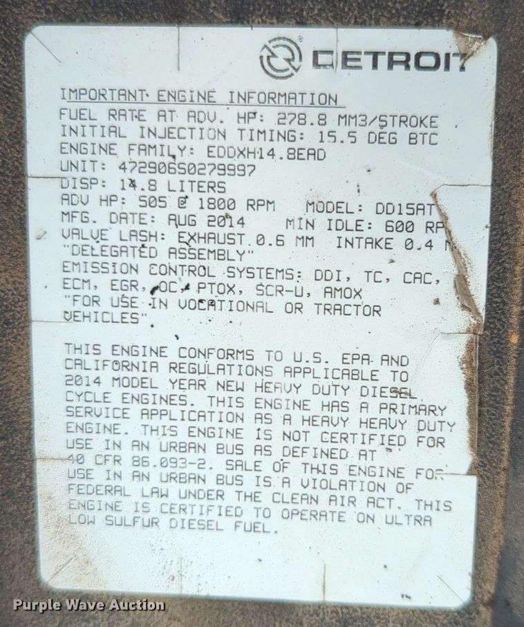 image for item NG9385 2015 Freightliner  Cascadia semi truck