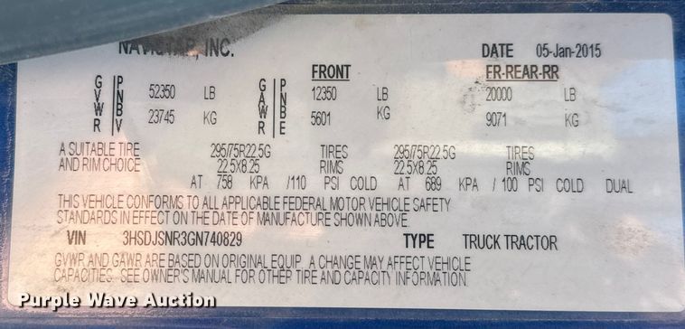 image for item NH9018 2016 International  ProStar Plus 122 semi truck