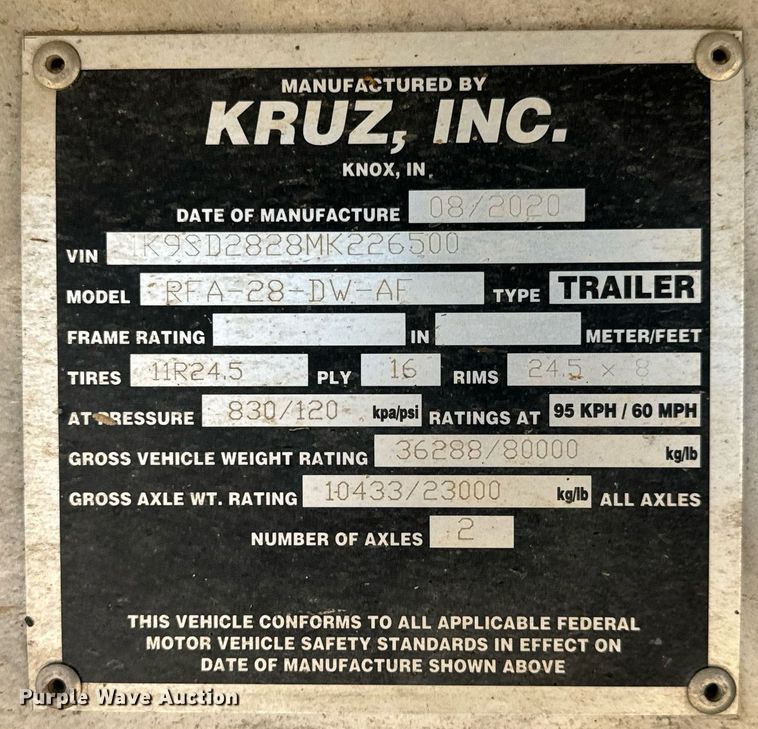 image for item NU9419 2021 Kruze Ravens RFA-28-DW-AF end dump trailer