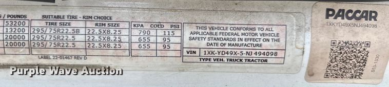 image for item OF9358 2022 Kenworth T680 semi truck