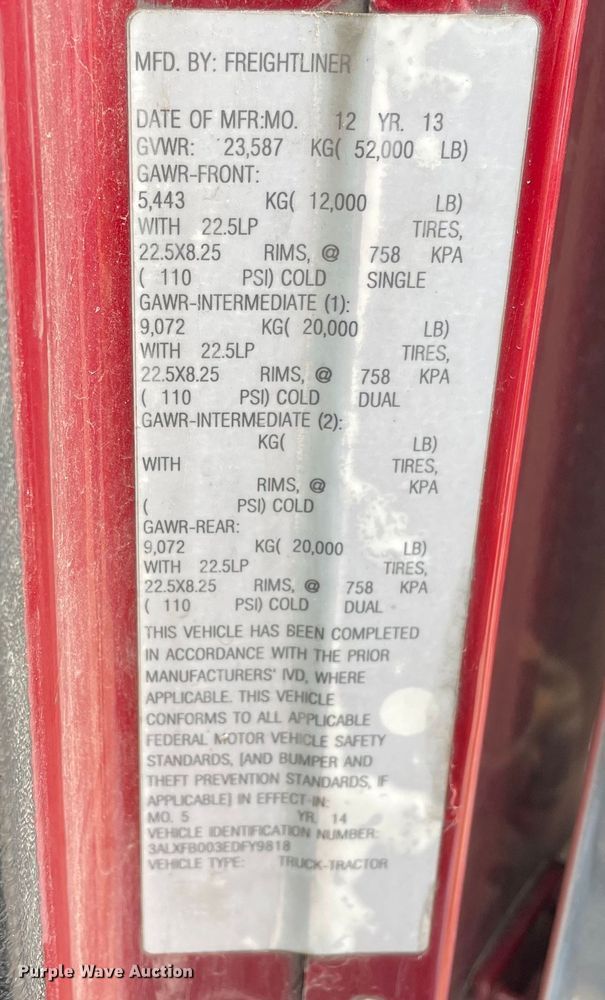 image for item OG9867 2014 Freightliner  Coronado glider kit semi truck