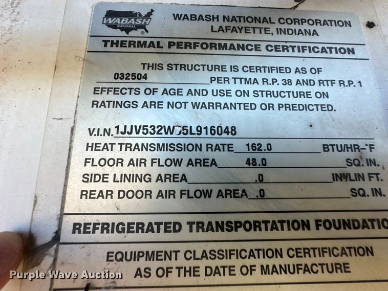 image for item OI9337 2005 Wabash refrigerated van trailer