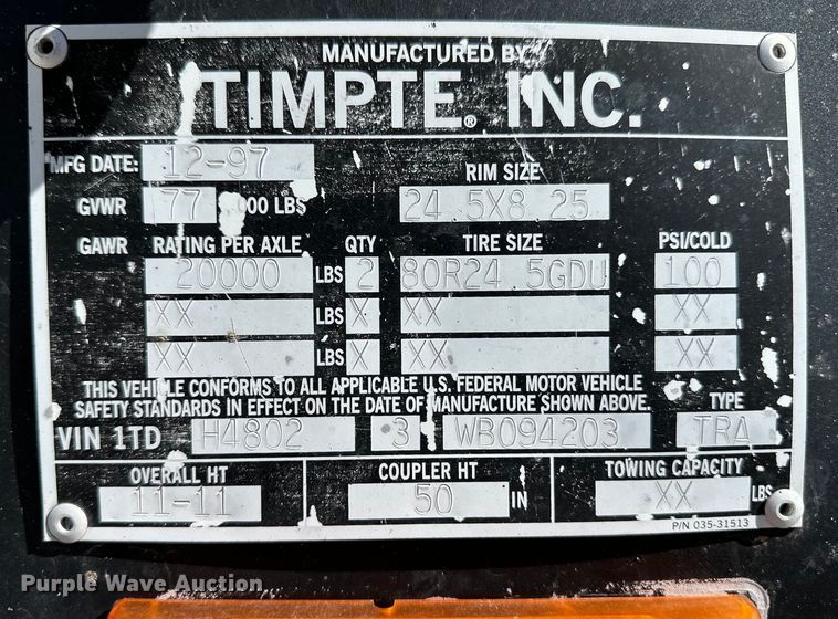image for item OI9340 1998 Timpte grain trailer