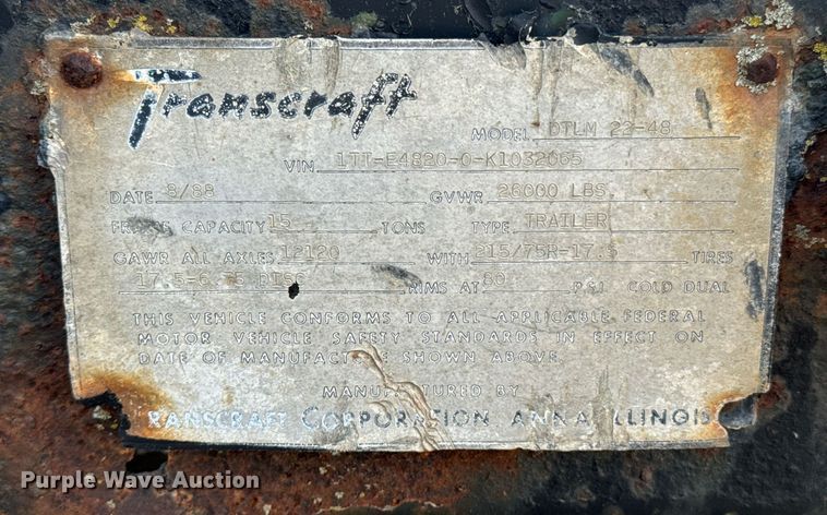 image for item OJ9487 1989 Transcraft DTLM 22-48 drop deck trailer