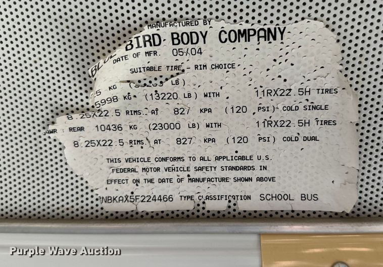 image for item DN2414 2005 Blue Bird All American school bus