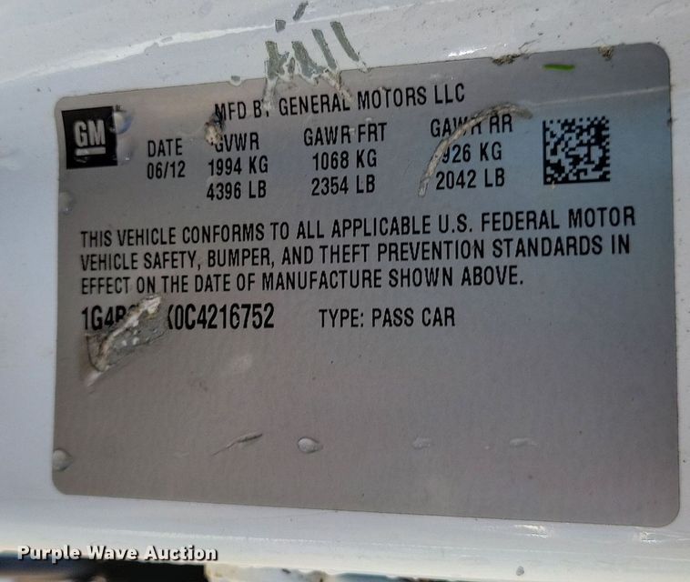 image for item DP1344 2012 Buick Verano 