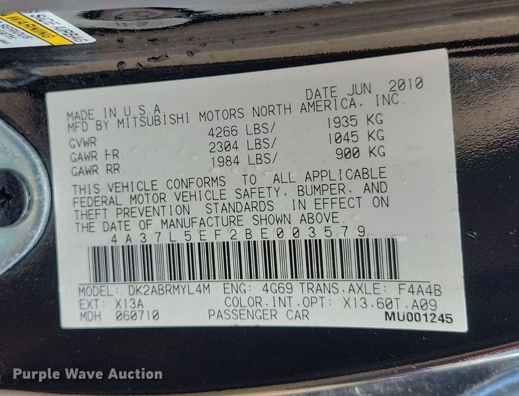 image for item DP1345 2011 Mitsubishi  Eclipse Spyder 