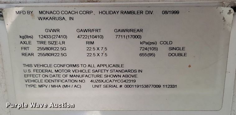 image for item DP5674 2000 Holiday Rambler Endeavor RV