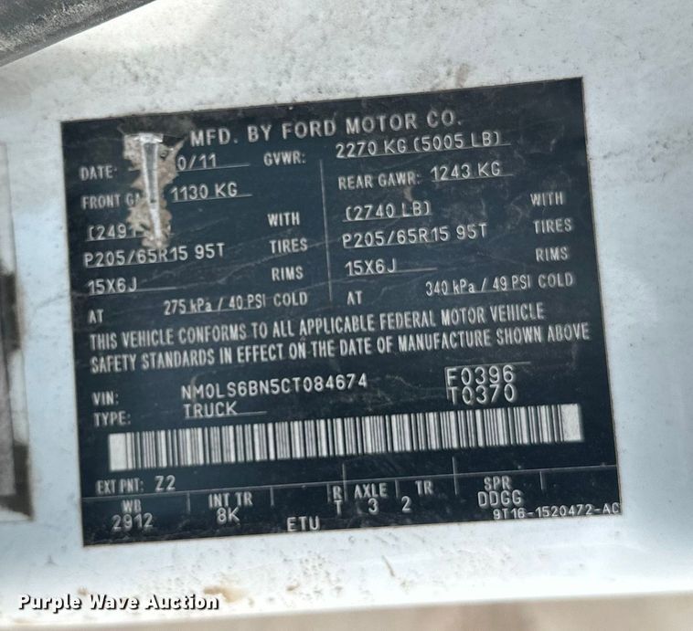 image for item DQ0693 2012 Ford  Transit Connect XLT van