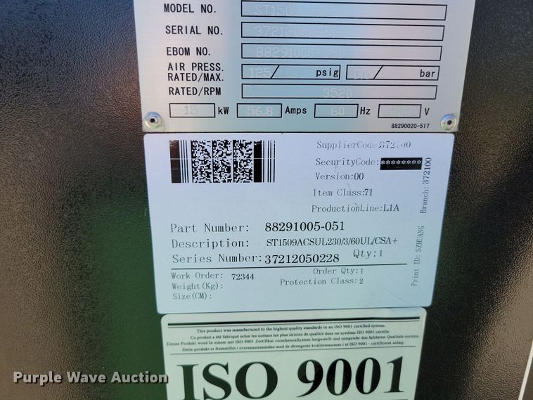 image for item DR7993 2012 Sullair ST1500 air compressor