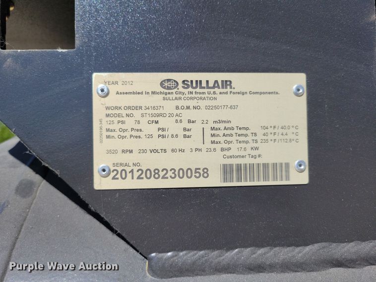 image for item DR7993 2012 Sullair ST1500 air compressor