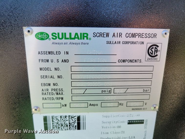 image for item DR7993 2012 Sullair ST1500 air compressor