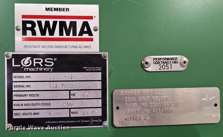 image for item DR8572 Lors Machinery  1100AP-1-DV press spot welder