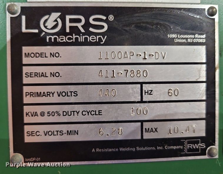 image for item DR8572 Lors Machinery  1100AP-1-DV press spot welder