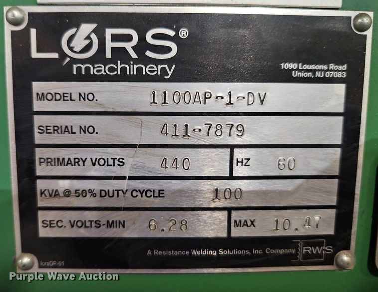 image for item DR8573 Lors Machinery  1100AP-1-DV press spot welder