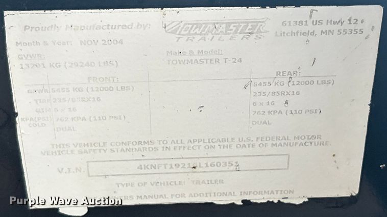 image for item EG1282 2006 Towmaster  equipment trailer