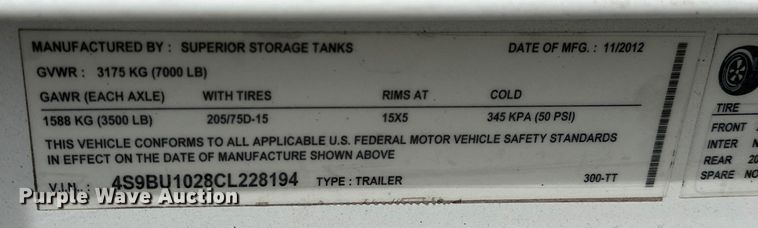 image for item EG1385 2012 Superior Storage Tanks  diesel fuel trailer 