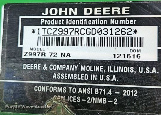 image for item EI3675 John Deere Z997R ZTR lawn mower