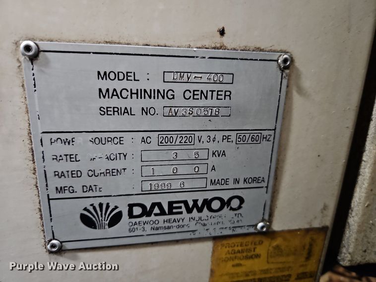 image for item EI3693 1999 Daewoo DMV-400 vertical milling machine