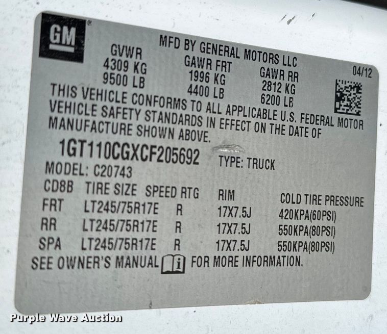 image for item EJ0386 2012 GMC Sierra 1500 Crew Cab pickup truck