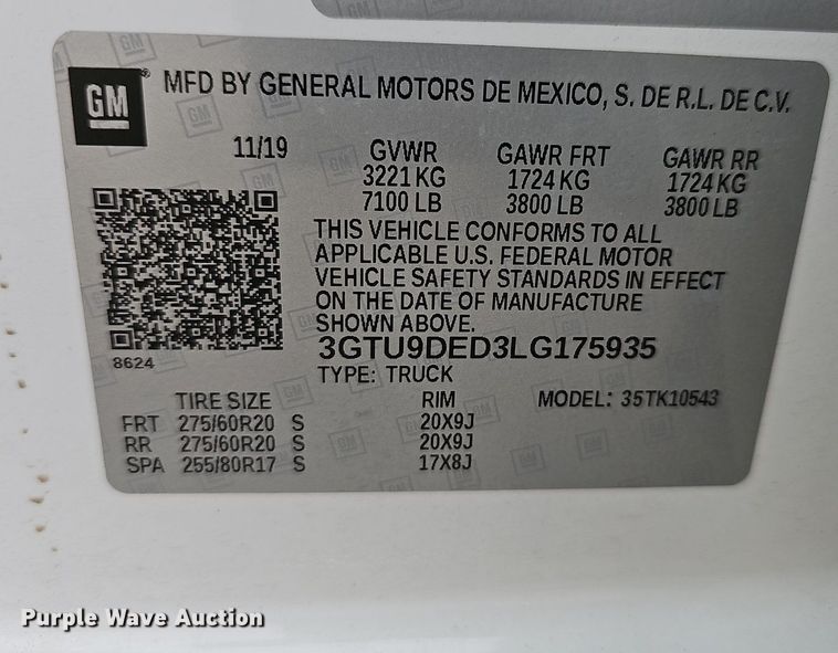 image for item EJ6277 2020 GMC  Sierra 1500 Crew Cab pickup truck