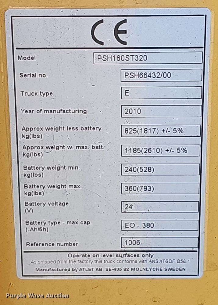 image for item EJ6303 2010 Atlet PSH160ST320 pallet jack 
