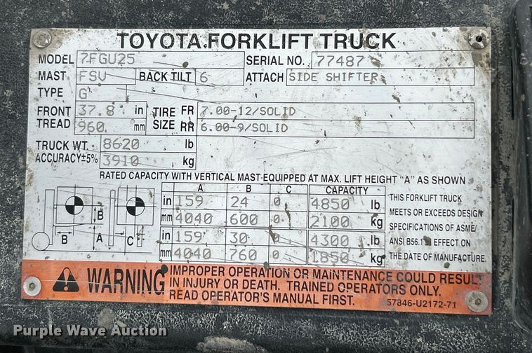 image for item EK4432 2005 Toyota  7FGU25 forklift