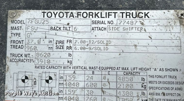 image for item EK4432 2005 Toyota  7FGU25 forklift