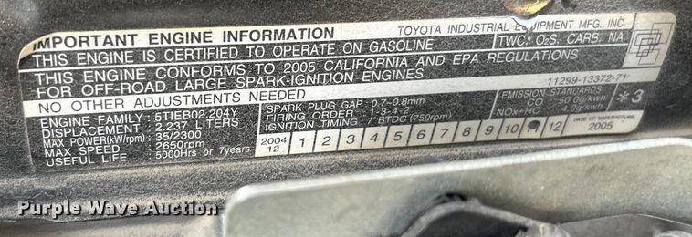 image for item EK4433 2005 Toyota 7FGU25 forklift