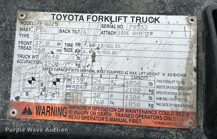 image for item EK4433 2005 Toyota 7FGU25 forklift